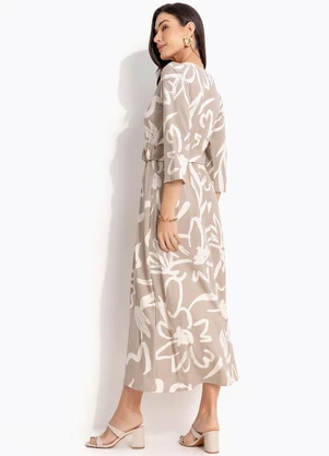 Quintess - Vestido Floral Bege em Malha de Viscose - QUINTESS