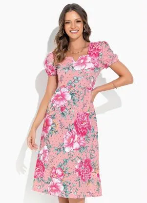Rosalie - Vestido Floral Rosa com Decote V - ROSALIE