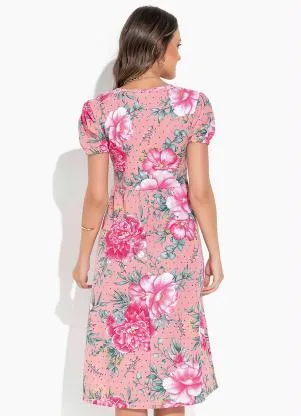 Rosalie - Vestido Floral Rosa com Decote V - ROSALIE