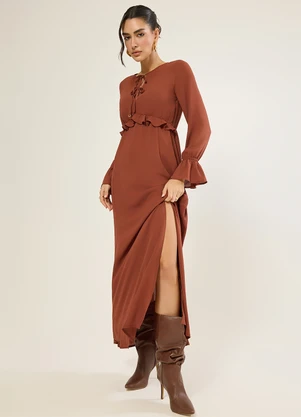 Naguchi - Vestido Longo com Babado Avelã - NAGUCHI