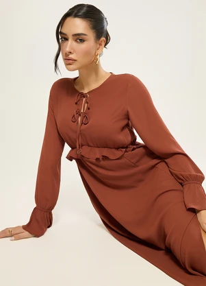 Naguchi - Vestido Longo com Babado Avelã - NAGUCHI