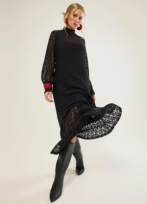 Naguchi - Vestido Longo em Renda Preto - NAGUCHI