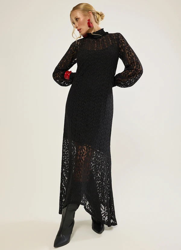 Naguchi - Vestido Longo em Renda Preto