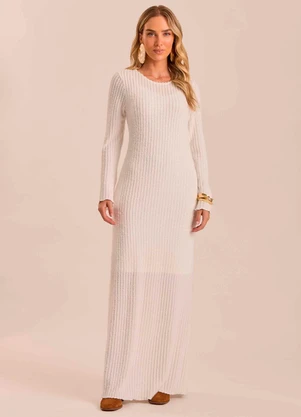 Doce Trama - Vestido Longo Ethnic Blur em Tricota Branco - DOCE TRAMA