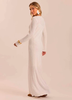 Doce Trama - Vestido Longo Ethnic Blur em Tricota Branco - DOCE TRAMA