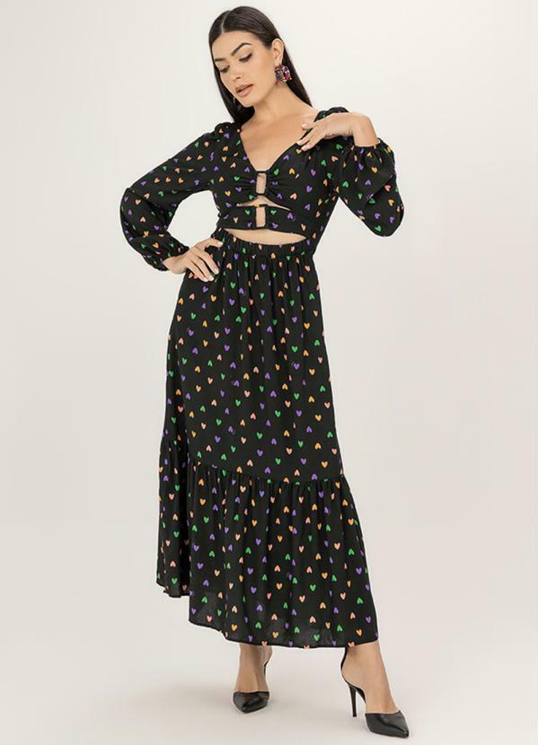 Angel - Vestido Longo Viscose Manga Longa Estampado