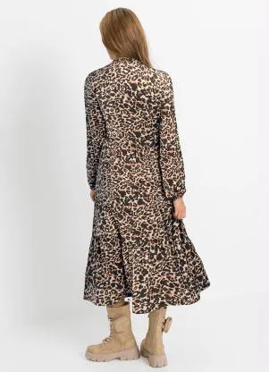 bonprix - Vestido Longuete Onça Marrom - BONPRIX