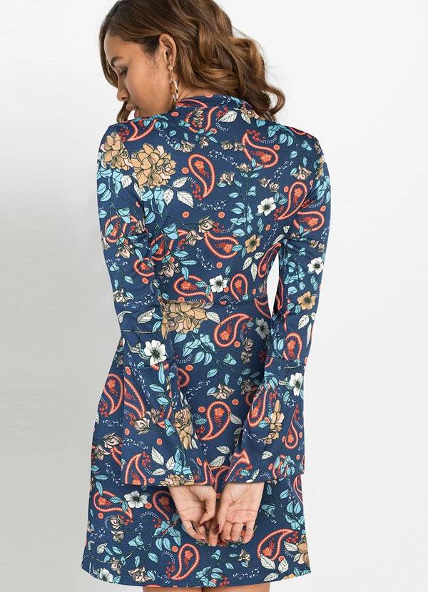 Outlet - Vestido Manga Longa com Babado Paisley Azul 2