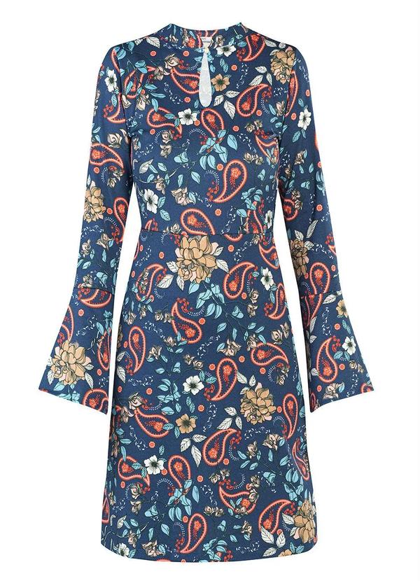 Outlet - Vestido Manga Longa com Babado Paisley Azul 5
