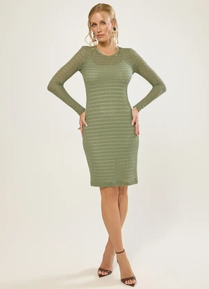 Naguchi - Vestido Manga Longa em Renda com Foil Verde Turtl - NAGUCHI