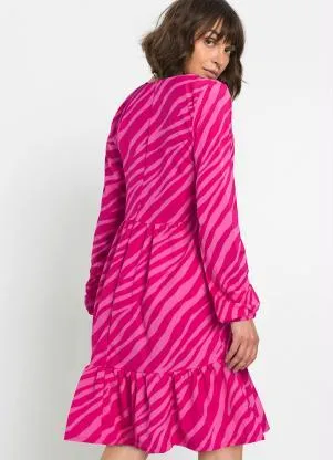 bonprix - Vestido Manga Longa Zebra Rosa Pink - BONPRIX