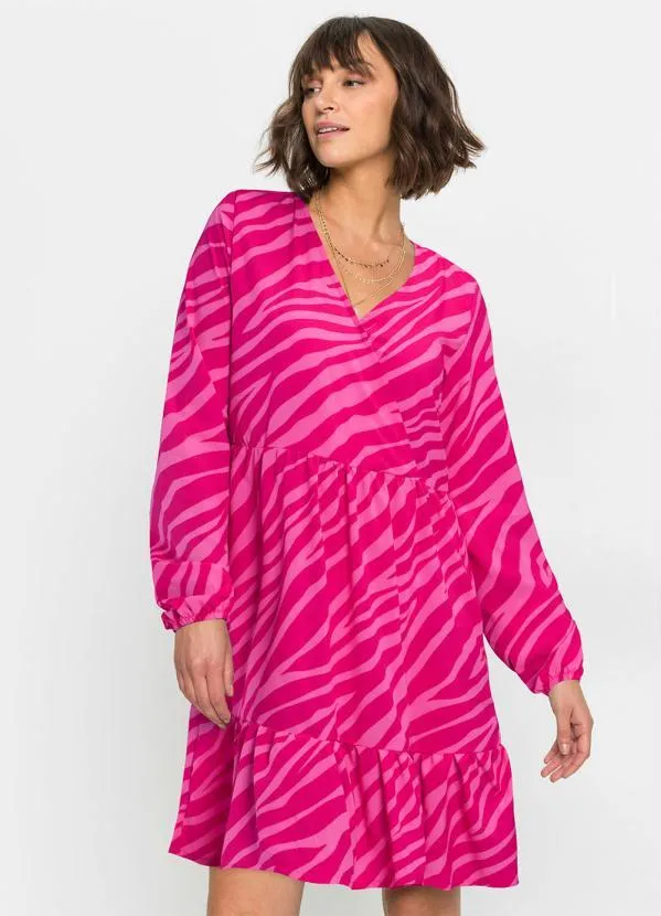bonprix - Vestido Manga Longa Zebra Rosa Pink