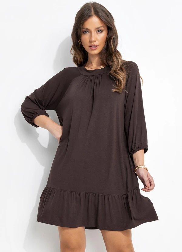 Quintess - Vestido Marrom em Malha de Viscose