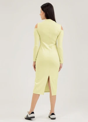 Cativa - Vestido Midi em Canelado Amarelo Claro - CATIVA