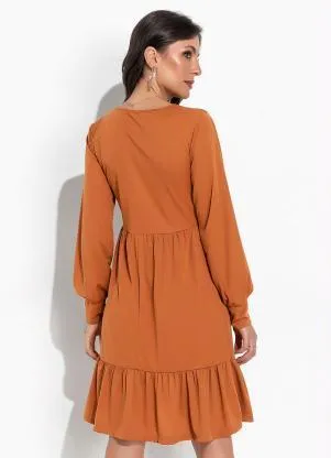 Moda Pop - Vestido Mostarda em Malha - MODA POP