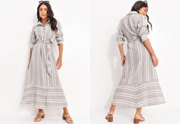 Vestido Natural em Linho Fio Tinto