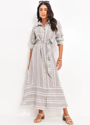 Quintess - Vestido Natural em Linho Fio Tinto - QUINTESS