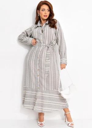 Quintess - Vestido Natural em Linho Fio Tinto - QUINTESS