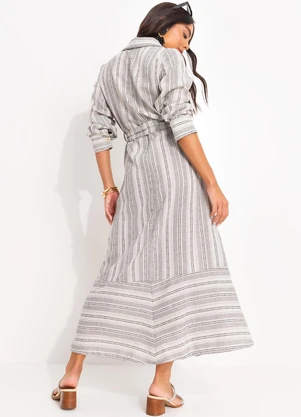 Quintess - Vestido Natural em Linho Fio Tinto - QUINTESS