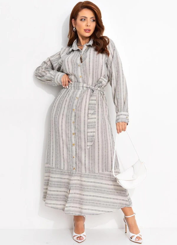 Quintess - Vestido Natural em Linho Fio Tinto 10