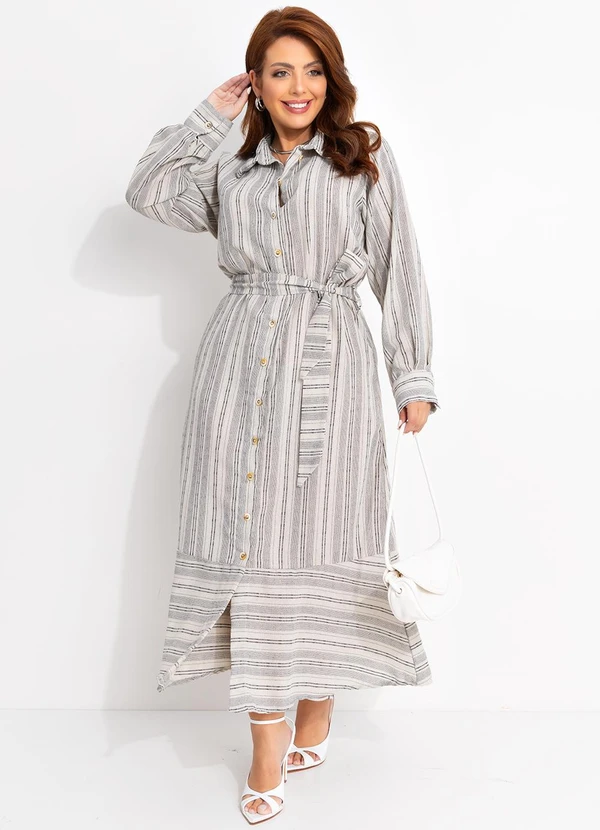 Quintess - Vestido Natural em Linho Fio Tinto 13