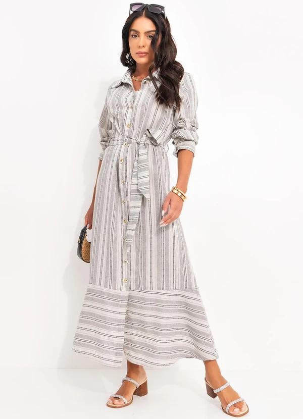 Quintess - Vestido Natural em Linho Fio Tinto 3