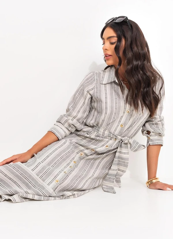 Quintess - Vestido Natural em Linho Fio Tinto 4