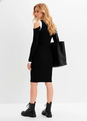 Bimini - Vestido Preto/Branco em Canelado - BIMINI