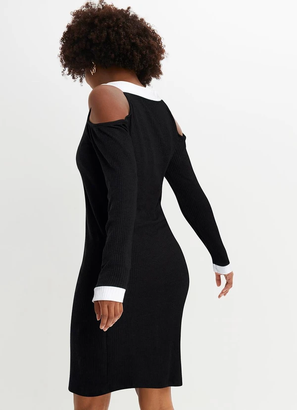 bonprix - Vestido Preto/Branco em Canelado 3