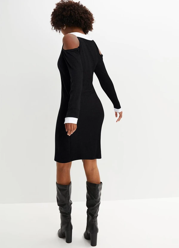 bonprix - Vestido Preto/Branco em Canelado 2