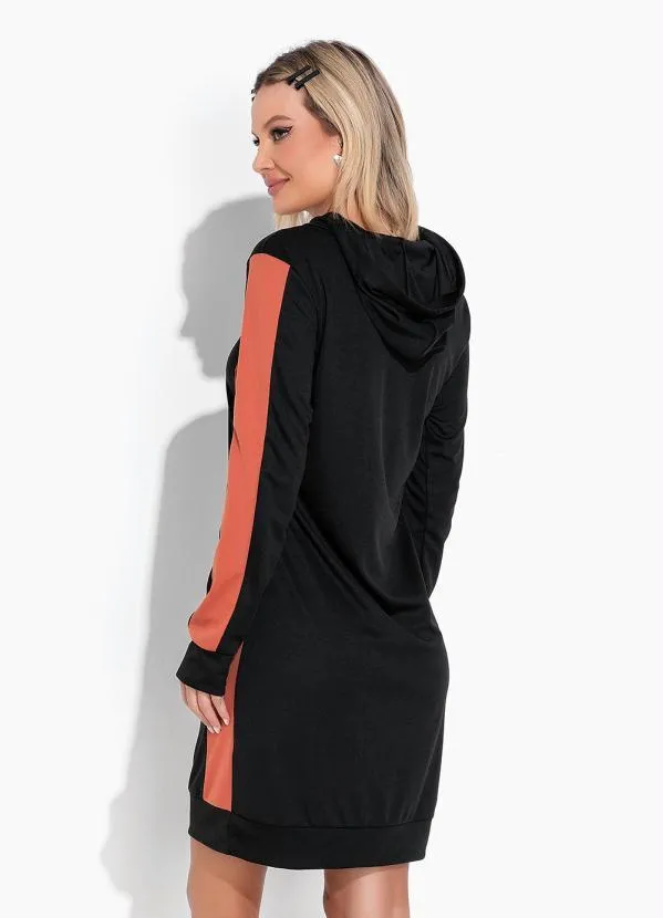 Moda Pop - Vestido Preto e Marrom com Capuz e Recortes 2