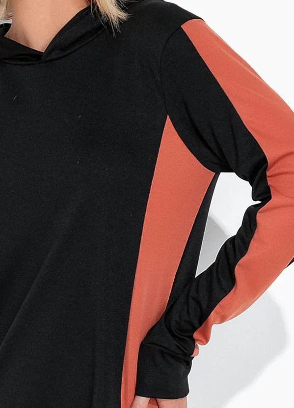 Moda Pop - Vestido Preto e Marrom com Capuz e Recortes 3