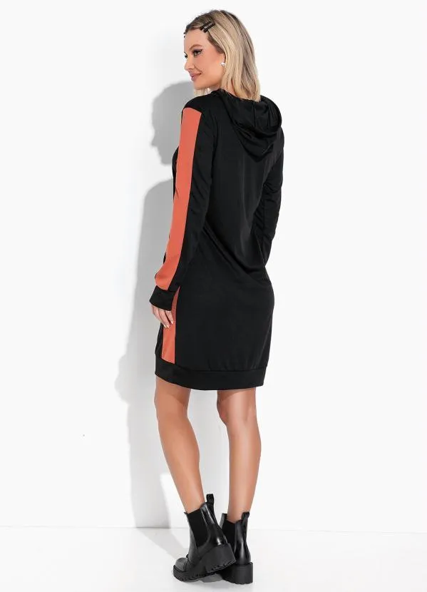 Moda Pop - Vestido Preto e Marrom com Capuz e Recortes 5