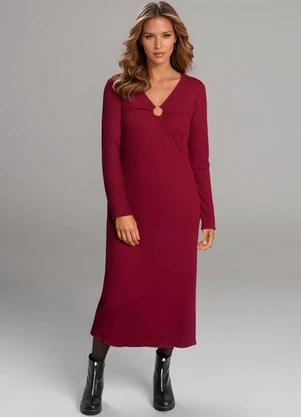 bonprix - Vestido Recorte Vazado Bordô - BONPRIX