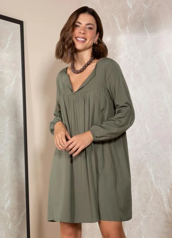 Quintess - Vestido Verde Oliva em Viscose Plana