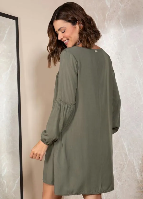 Quintess - Vestido Verde Oliva em Viscose Plana 9