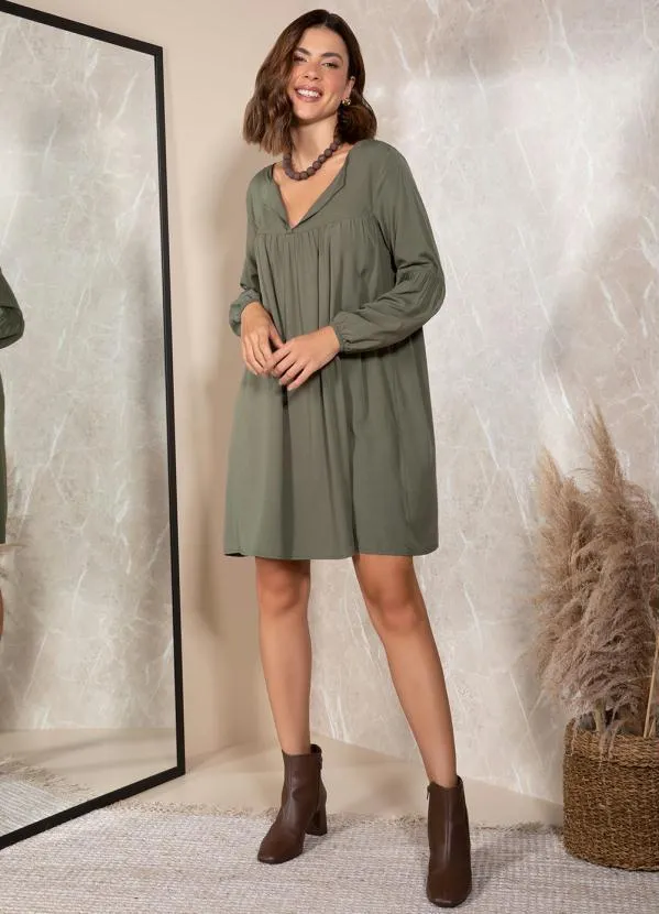 Quintess - Vestido Verde Oliva em Viscose Plana 8