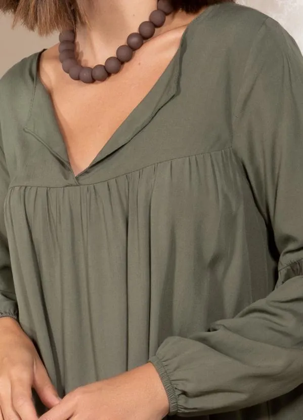 Quintess - Vestido Verde Oliva em Viscose Plana 6