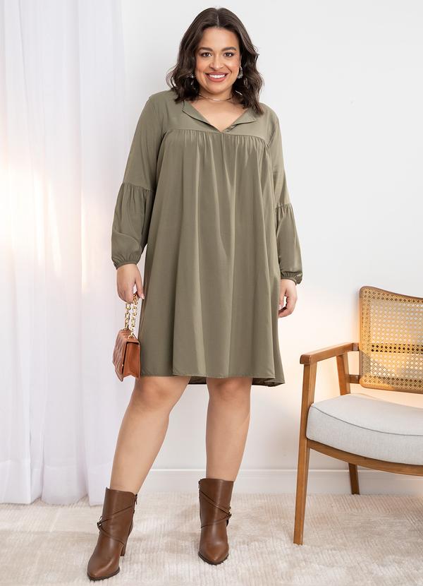 Quintess - Vestido Verde Oliva em Viscose Plana 8