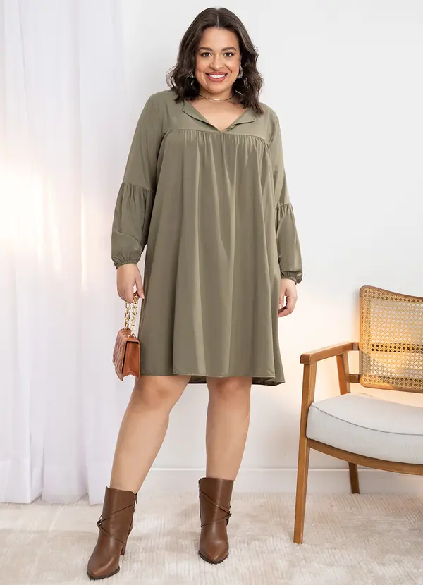 Quintess - Vestido Verde Oliva em Viscose Plana 3