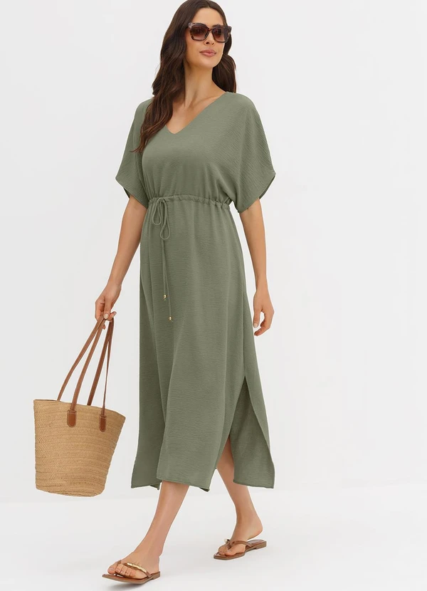 Principessa - Kaftan Maxi Longuete em Crepe Pilar Verde Oliva 2
