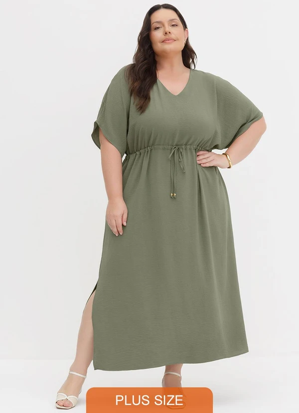 Principessa - Kaftan Maxi Longuete em Crepe Pilar Verde Oliva 4