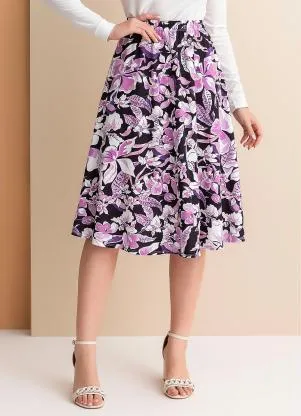 Rosalie - Saia Floral Roxo Evasê - ROSALIE
