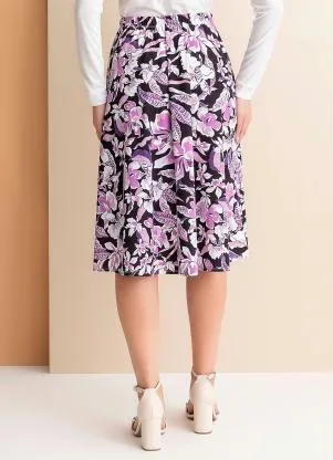 Rosalie - Saia Floral Roxo Evasê - ROSALIE