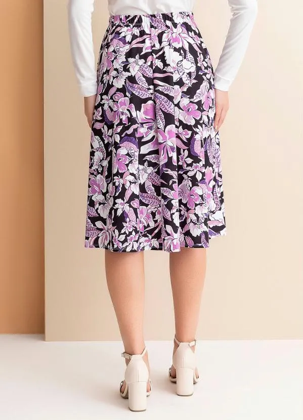 Rosalie - Saia Floral Roxo Evasê 2