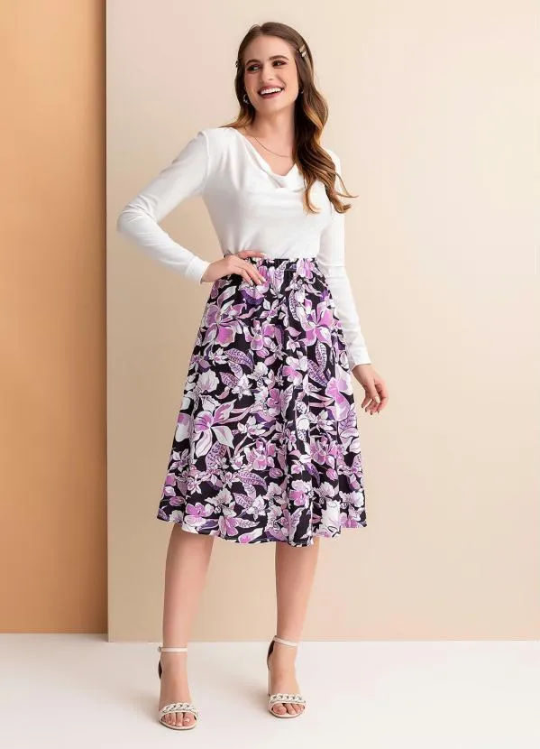 Rosalie - Saia Floral Roxo Evasê 3