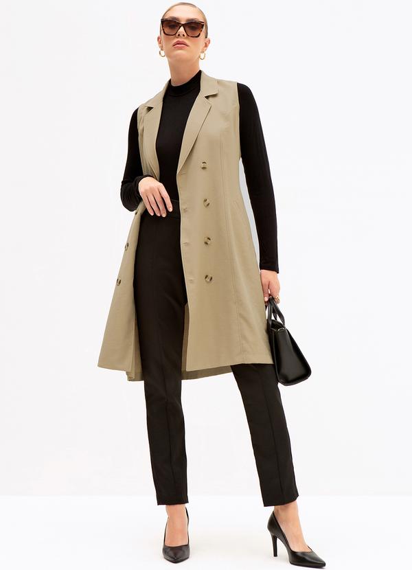 Principessa - Trench Coat sem Mangas em Viscose Bege Filomena 6