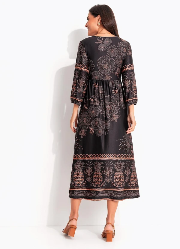 Quintess - Vestido Longuete Abacaxi Tropical em Malha Fria com Manga 3/4 2