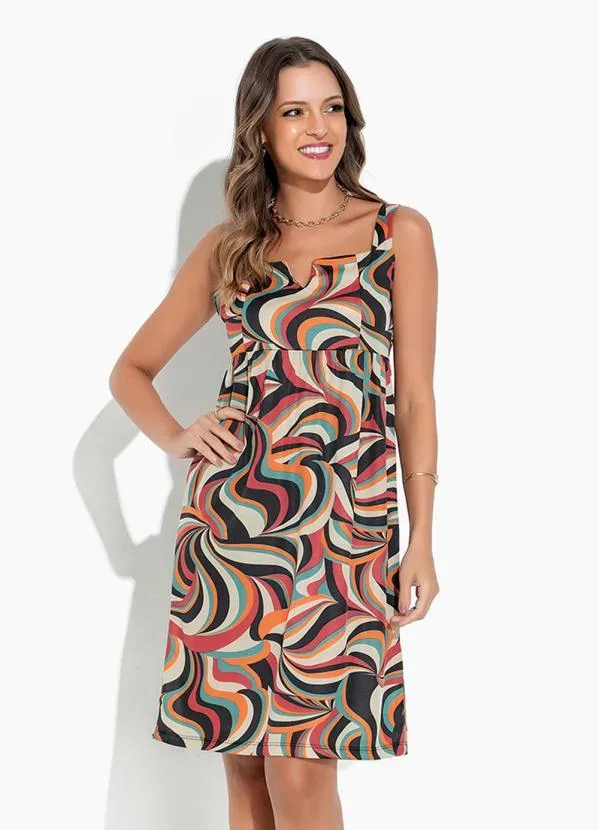 Rosalie - Vestido Abstrato Alça Larga