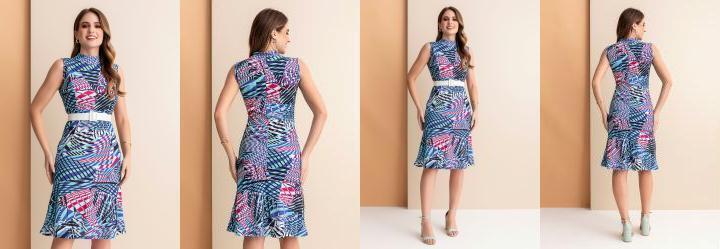 Vestido Abstrato Azul em Malha